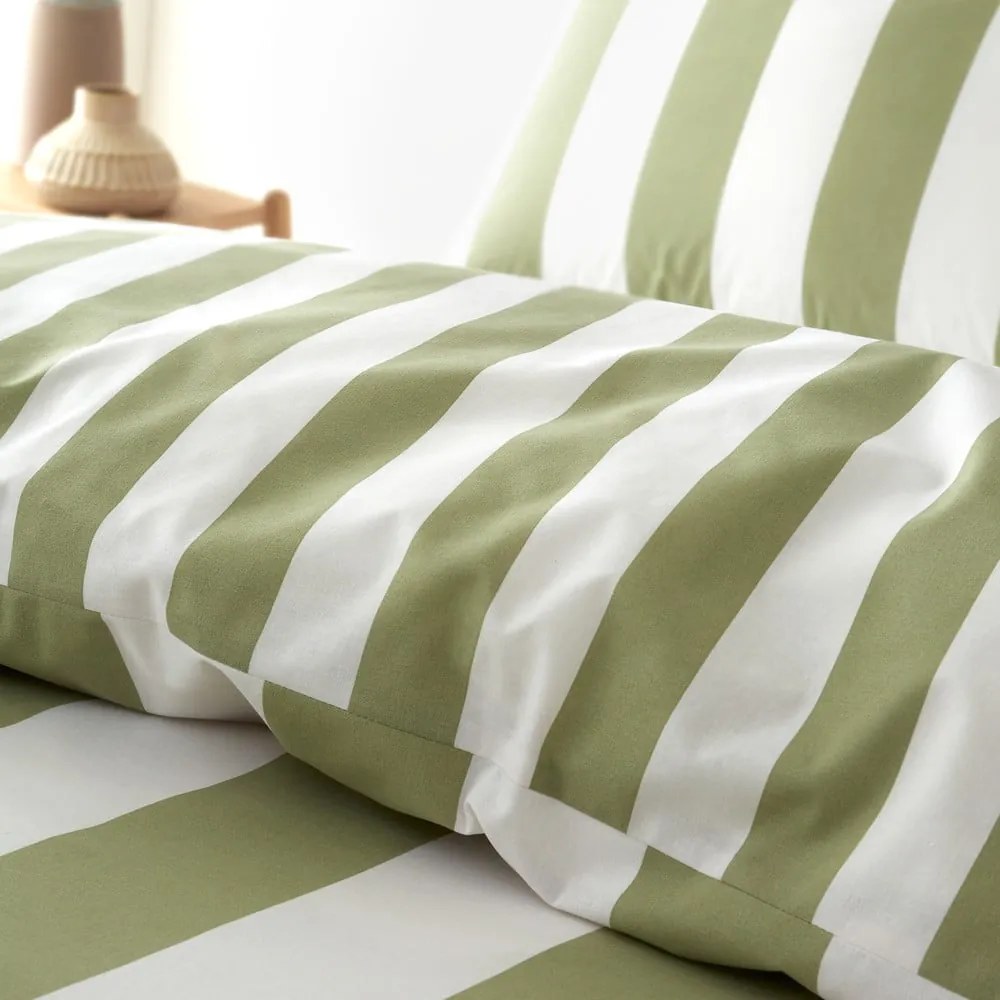 Zöld-krémszínű kétszemélyes ágyneműhuzat 200x200 cm Cove Stripe – Catherine Lansfield