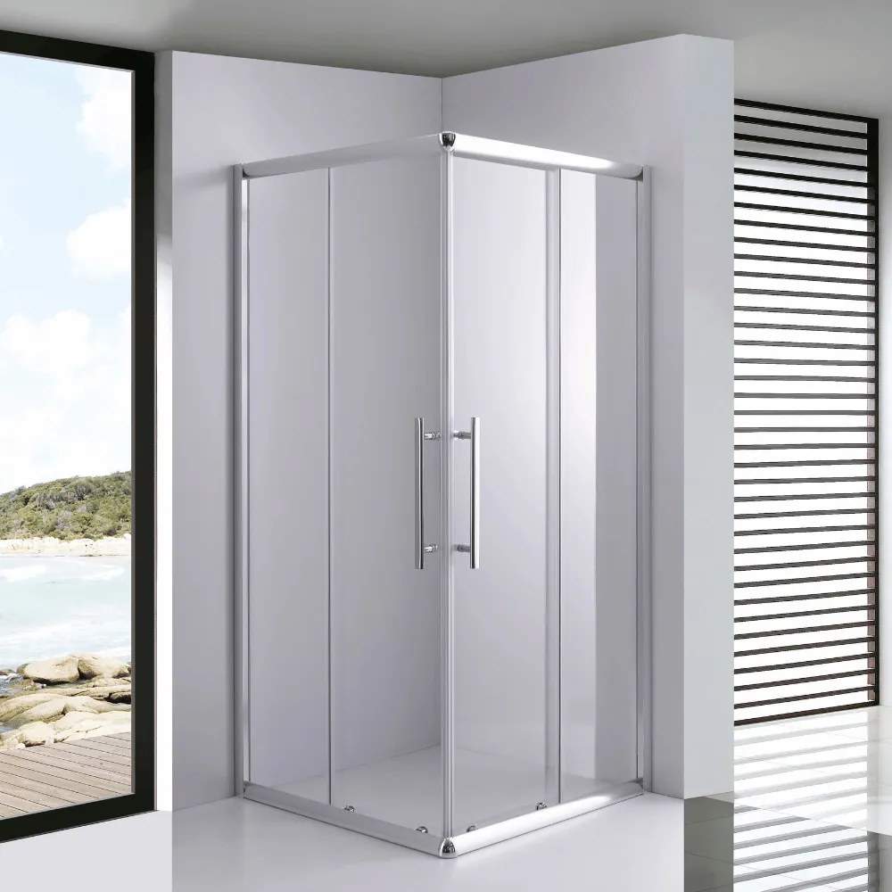 Stuxi Nizza 70x70 cm szögletes két tolóajtós zuhanykabin 6 mm vízlepergető biztonsági üveggel, króm elemekkel, 190 cm magas, zuhanytálcával és szifonnal