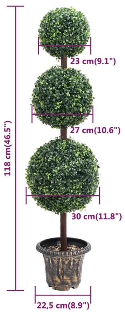 zöld gömbalakú cserepes műpuszpáng 118 cm