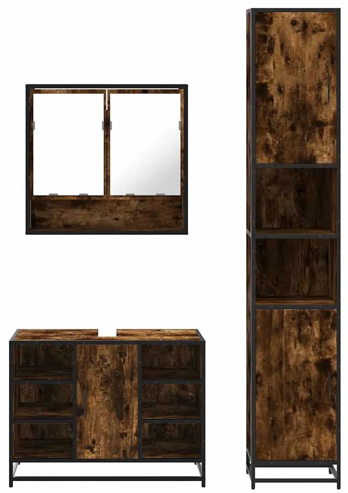 3 részes füstös tölgy színű szerelt fa fürdőszobai bútorszett