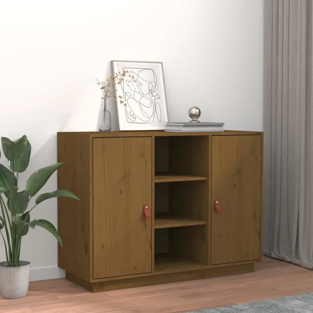 mézbarna tömör fenyőfa tálalószekrény 100 x 40 x 75 cm