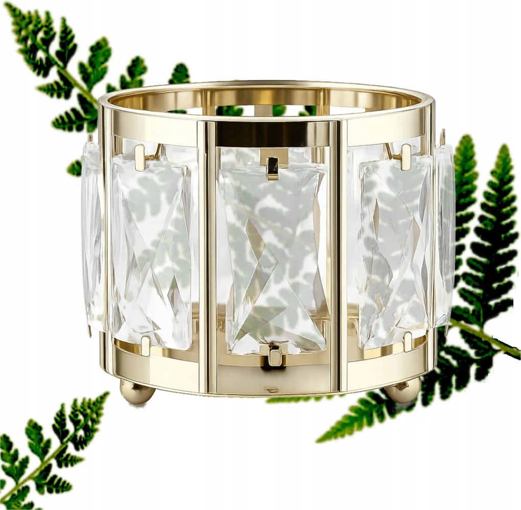 Gyertyatartó Dekoratív Arany Henger Kristályokkal F0027-G 10 x 8 cm