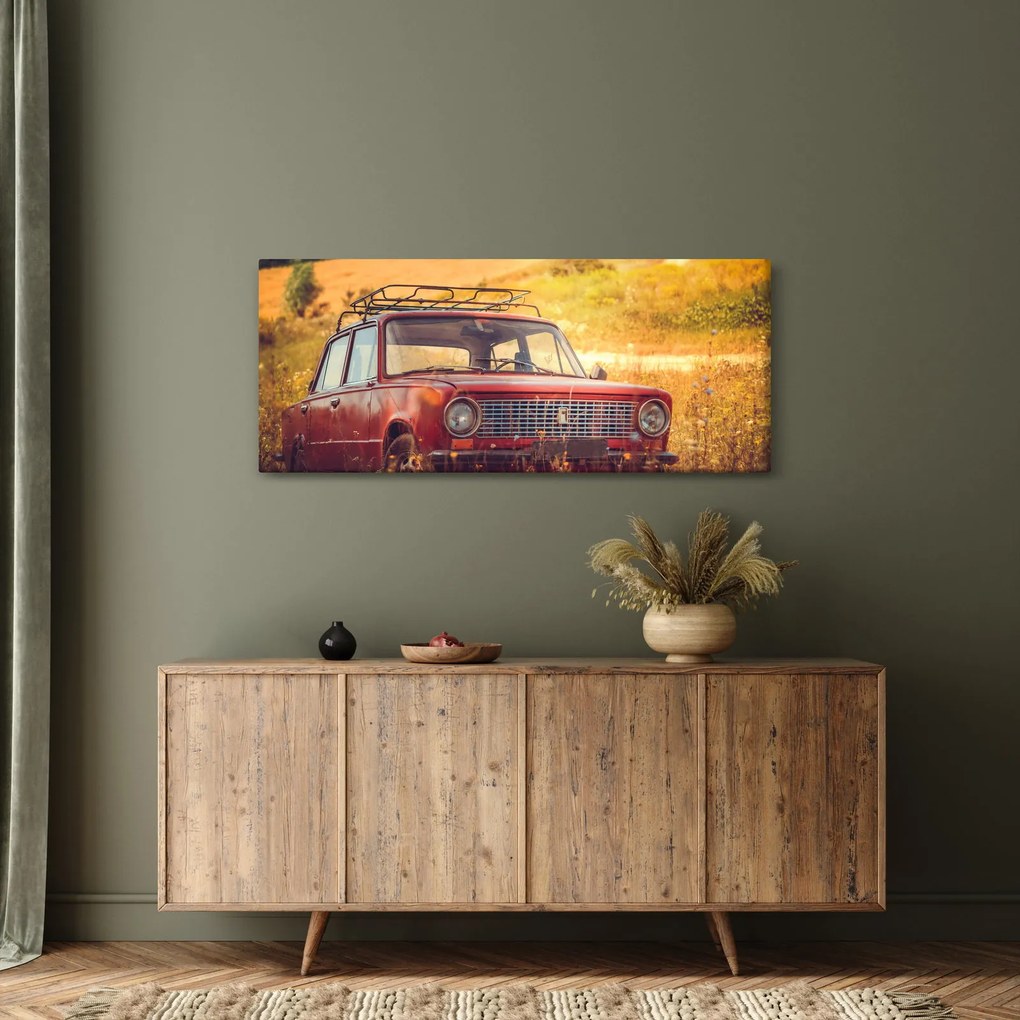 Autó a mezőben képe (120x50 cm)