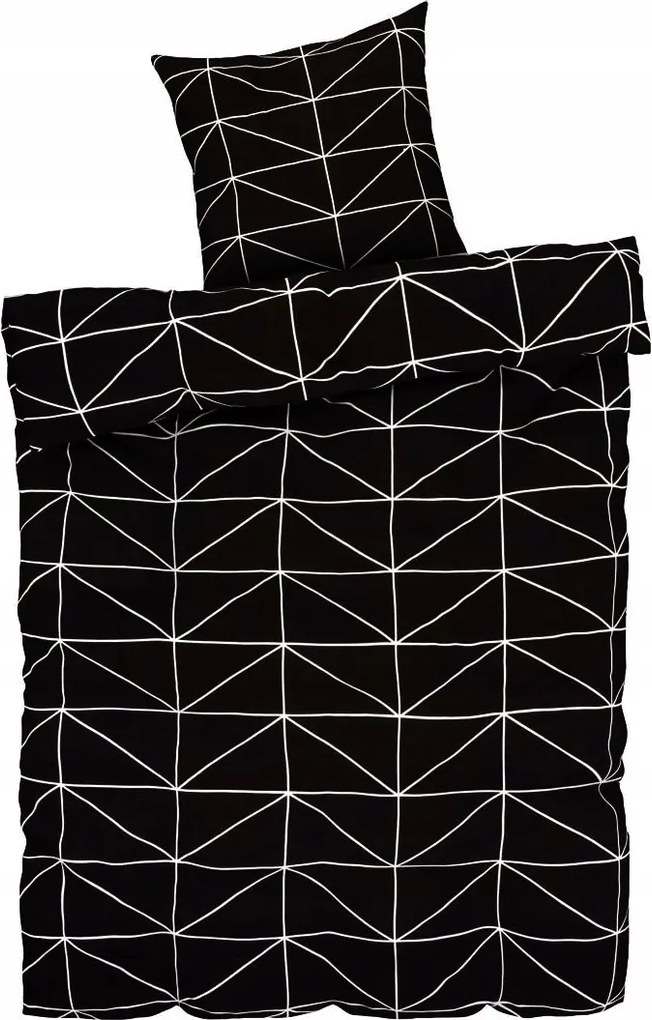 Fekete Szatén-pamut Ágyneműhuzat Háromszögek Négyzögek Geometria 140x200