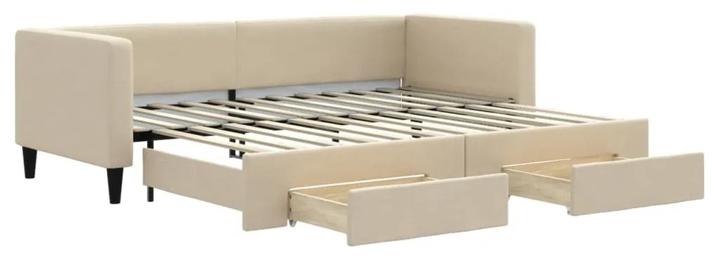 krémszínű kihúzható szövet heverő fiókokkal 80 x 200 cm
