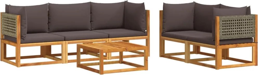 vidaXL 6 darabos akácfa és rattan kerti kanapégarnitúra párnákkal