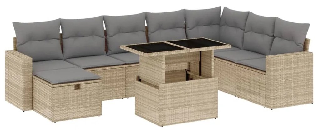 9 részes bézs polyrattan kerti ülőgarnitúra párnákkal