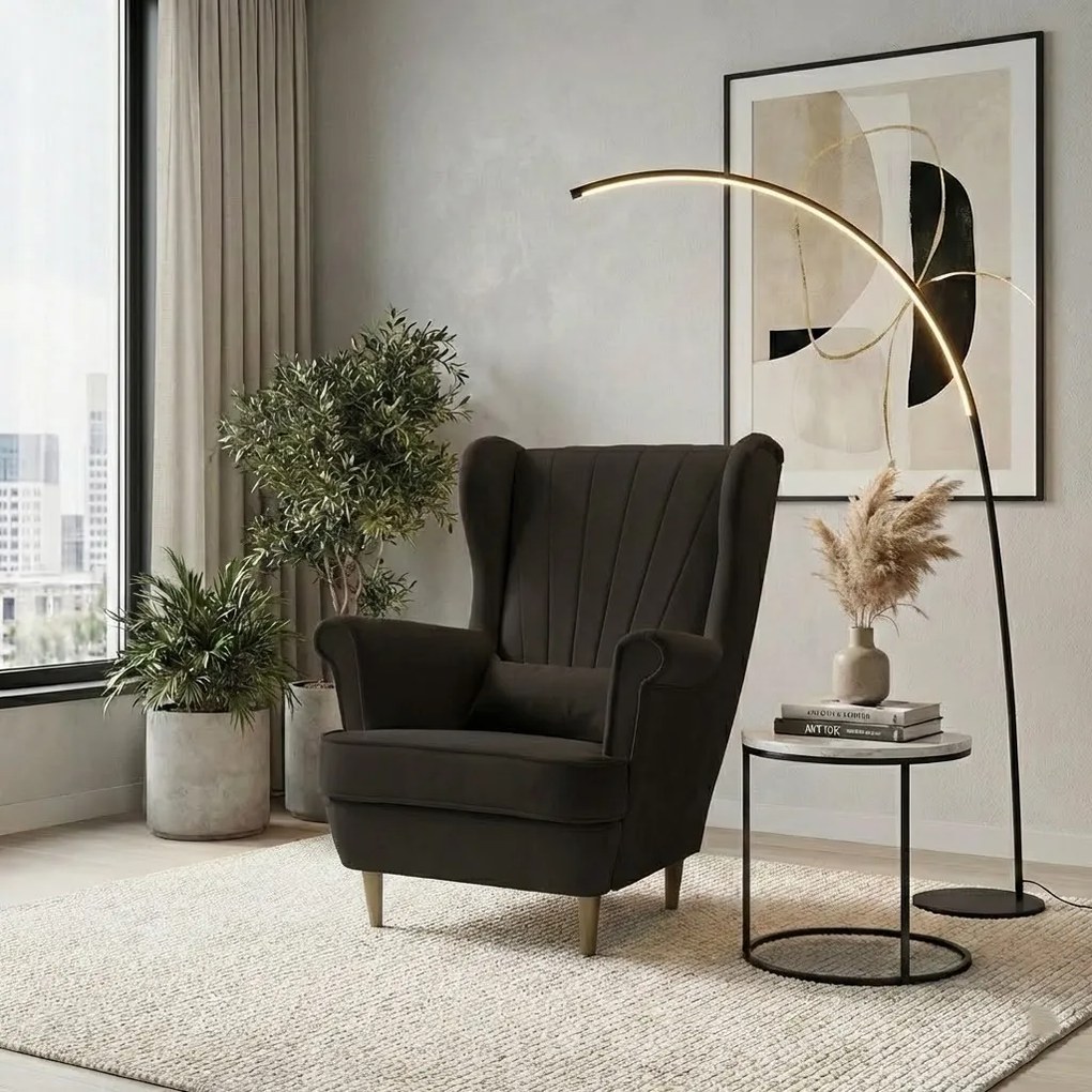 Kényelmes skandináv szárnyas fotel LUKS Sötétbarna