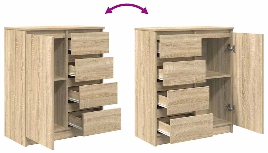 sonoma tölgy szerelt fa tálalószekrény fiókos 71x35x84 cm