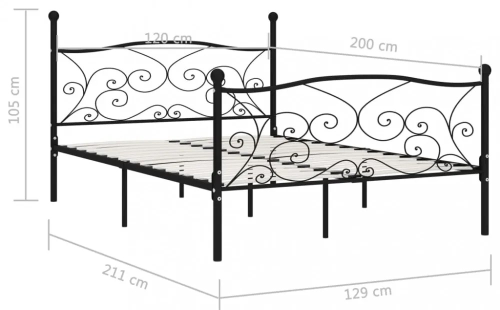 fekete fém ágykeret lécezett ágyráccsal 120 x 200 cm