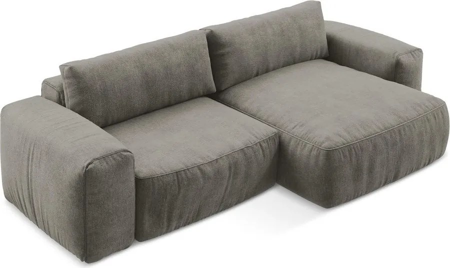 Szürke zsenília kinyitható sarokkanapé (jobb oldali-heverő résszel) Kuki – Makamii
