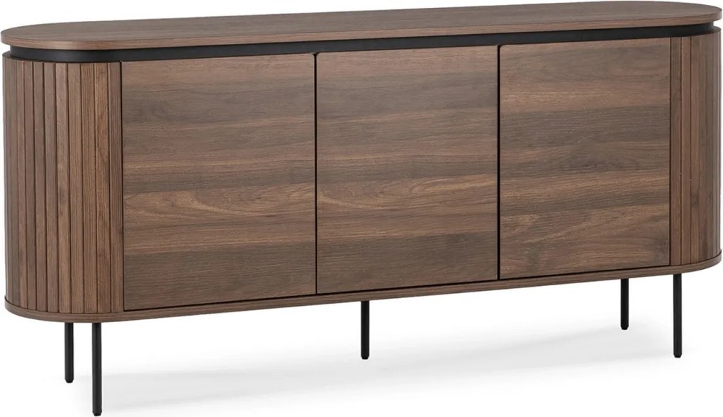 BECK ovális/ívelt háromajtós komód, 160 cm, dió