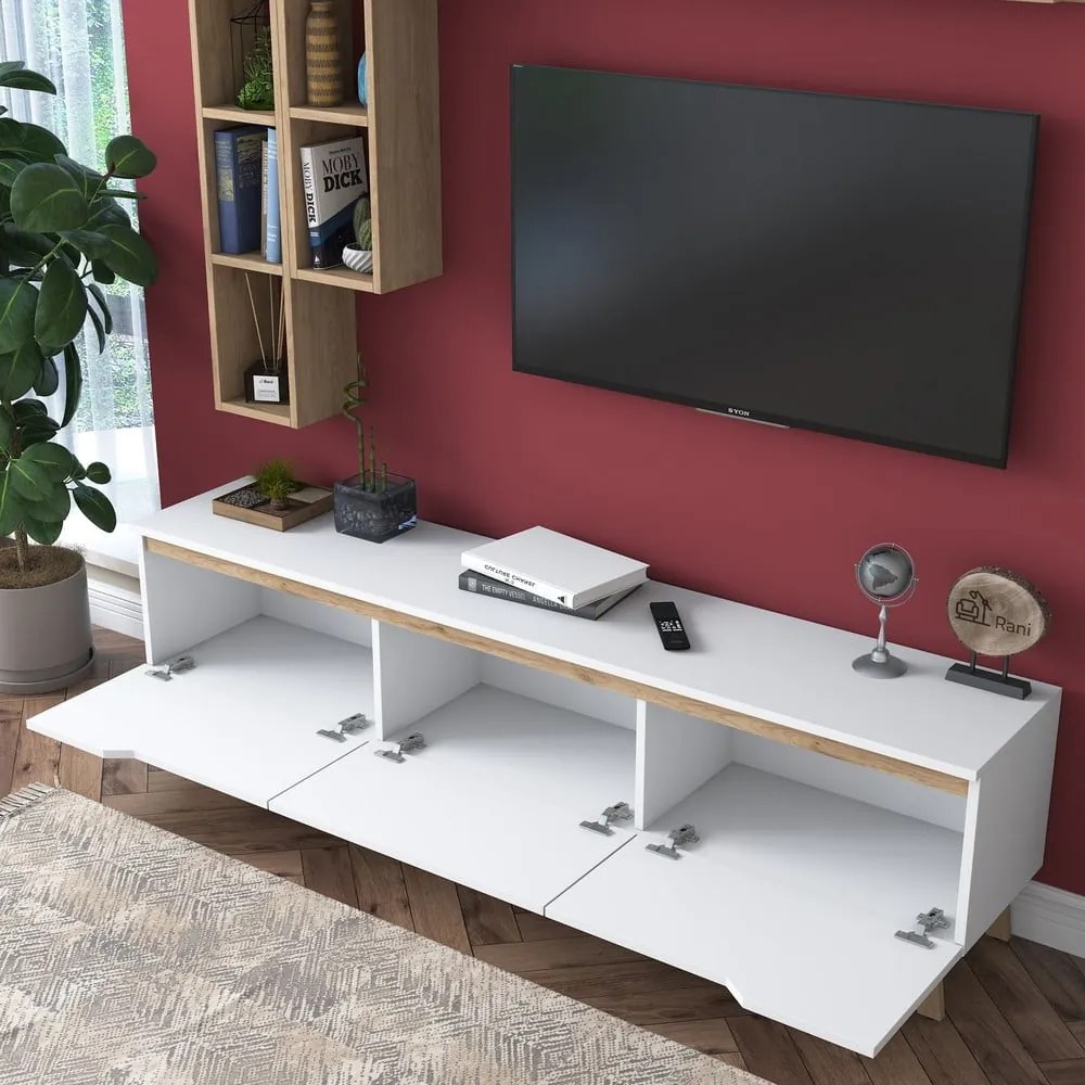 Fehér-natúr színű nappali bútor szett diófa dekorral 180x49 cm Linh – Kalune Design