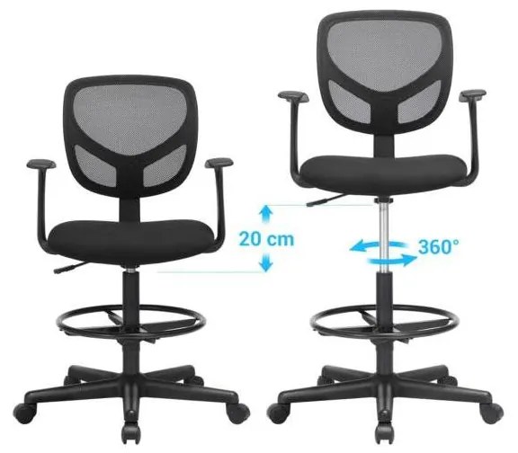 Ergonomikus irodai szék kartámaszokkal, forgó szék 55-75 cm ülésmagasság, Fekete