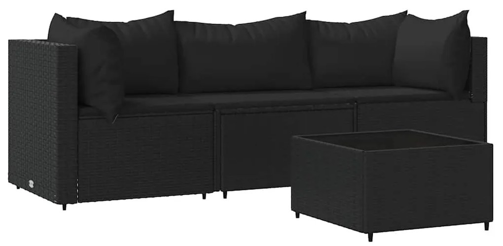 4 részes fekete polyrattan kerti ülőgarnitúra párnákkal