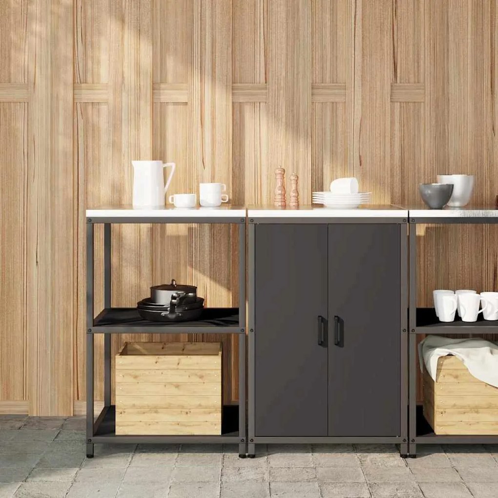 Konyhai Tároló Készlet polcokkal 2 pcs Fekete 120 x 50 x 92 cm