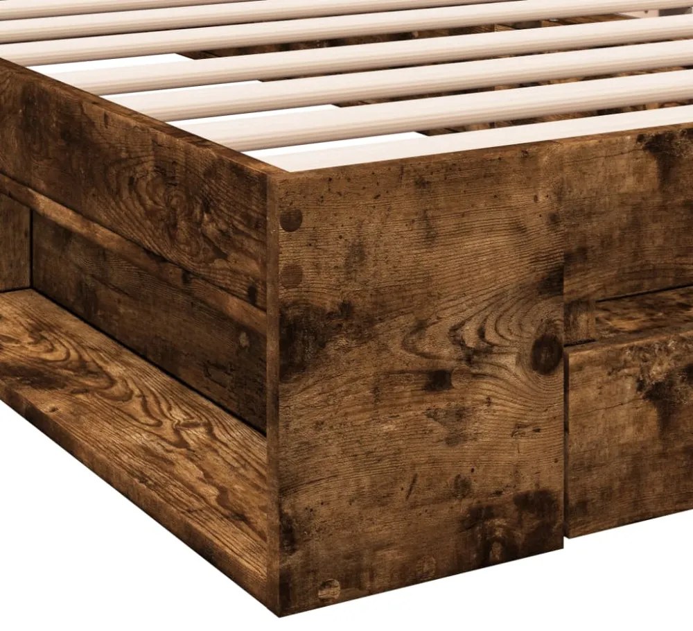 füstös tölgy színű szerelt fa ágykeret fiókkal 100 x 200 cm