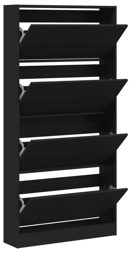 fekete cipőszekrény 4 kihajtható fiókkal 80 x 21 x 163,5 cm