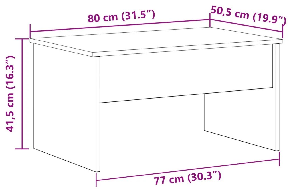 Fekete tölgy Kávézóasztal - 80 x 50.5 x 41.5 cm
