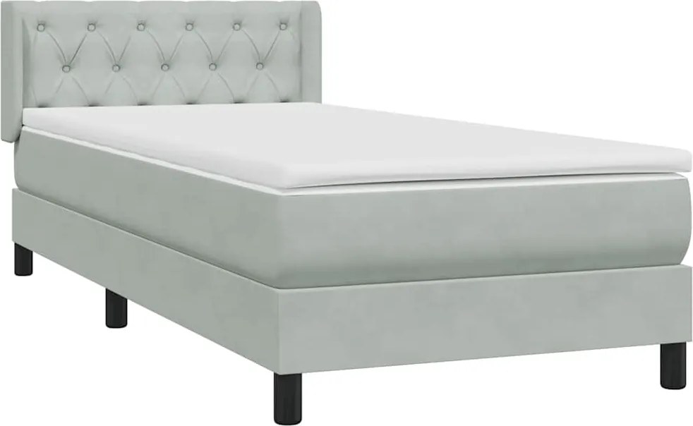 vidaXL világosszürke bársony rugós ágy matraccal 80x220 cm