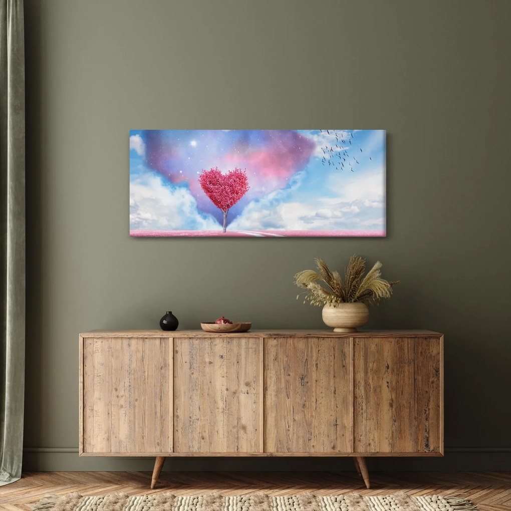 Kép - Rózsaszín szív fa (120x50 cm)