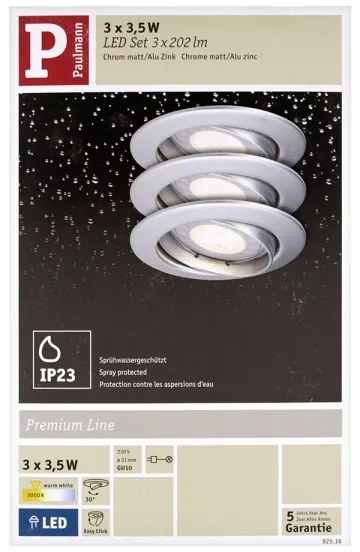 Paulmann 92516 - 3x LED GU10/3,5W für Badezimmer, 230V Einbaustrahler Set