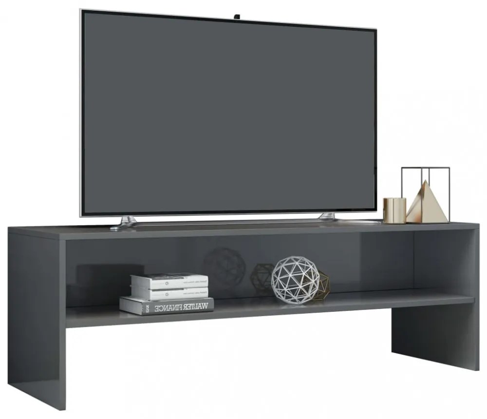 magasfényű szürke szerelt fa TV-szekrény 120 x 40 x 40 cm