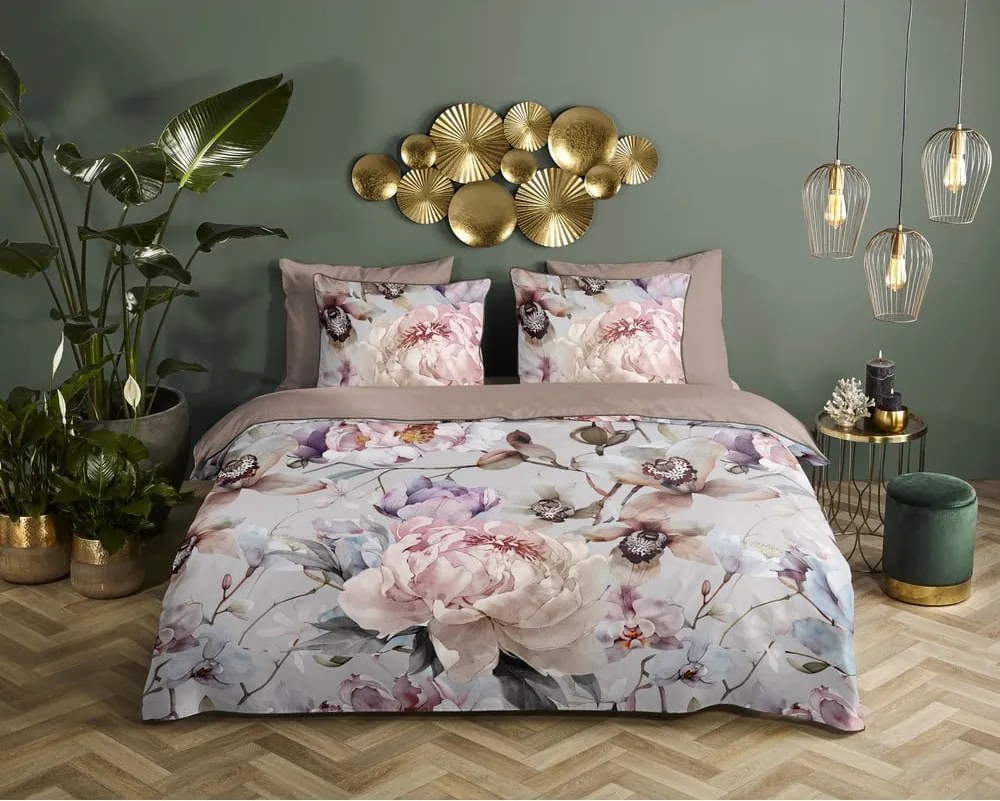 Szürke-barna egyszemélyes-hosszabbított pamut-szatén ágyneműhuzat 140x220 cm Colinda – Descanso