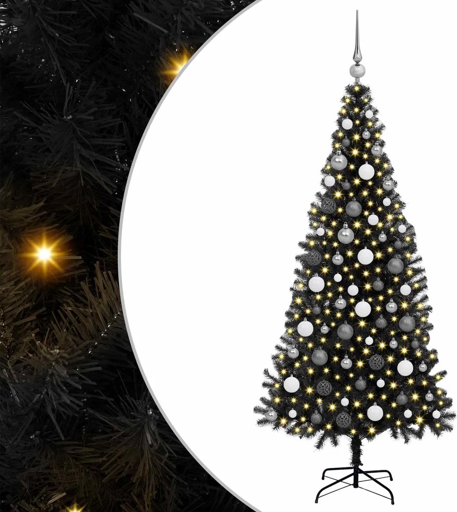 vidaXL Karácsonyfa 300 LED-del állvánnyal Fekete 180 cm PVC