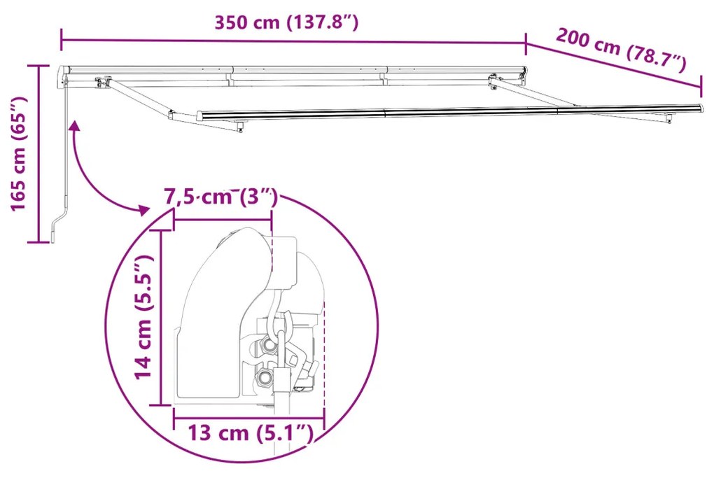 Visszahúzható Kézi Művelet 3.5x2 cm Fém Napernyő Váz