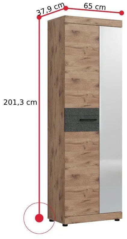 ROXALIS szekrény, 65x201,3x37,9, tölgy viking/sötét filc