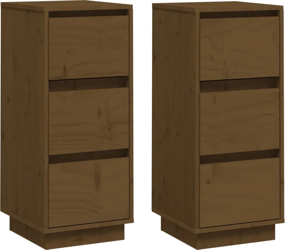 vidaXL 2 db mézbarna tömör fenyőfa tálalószekrény 32x34x75 cm