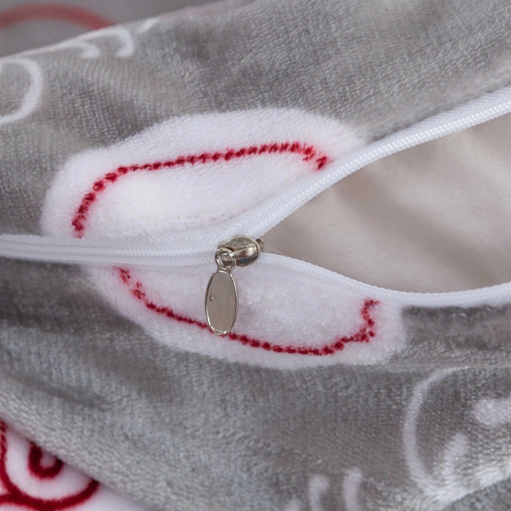 Szett 2 db mikroplüss ágyneműhuzat CHRISTMAS HEART szürke + mikroplüss lepedő SOFT 180x200 cm fehér, kétszemélyes ágyhoz