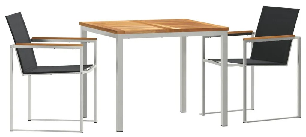 3 Részes Kerti Étkezőszett Tömör Fa Teak, Kültéri Étkezőasztal 90x90x74.5 cm Tömör Fa Teak