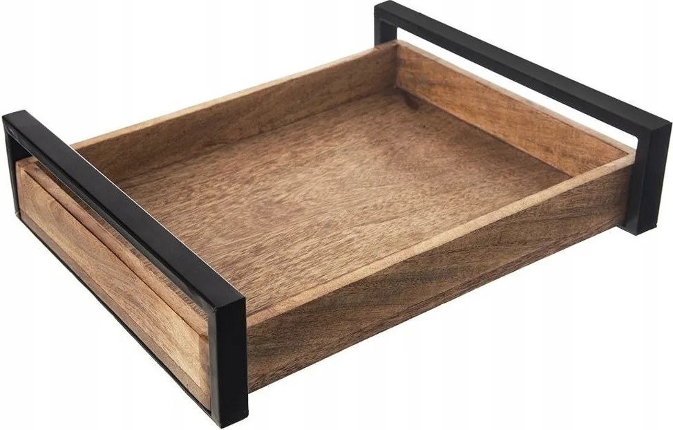 Fa Konyhai Tálaló Tálca Fém Fogantyúkkal 35,5X27