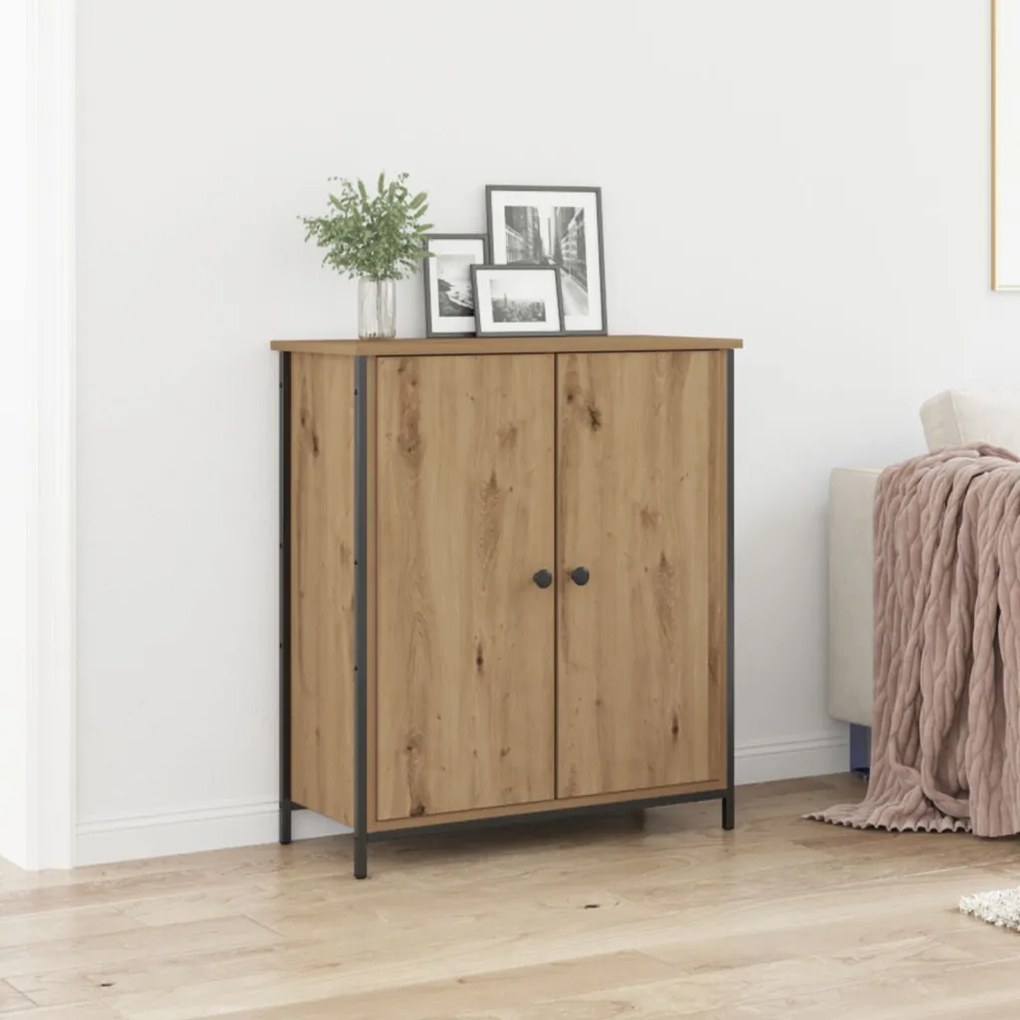 Kézműves tölgy büfé 70x30x80 cm Forgácslap és Acél