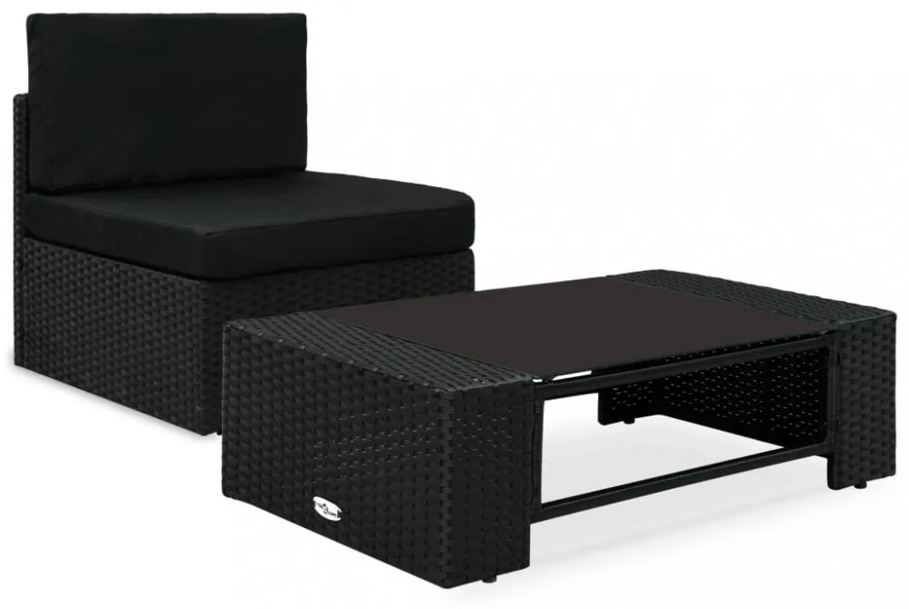 2 részes fekete polyrattan kerti ülőgarnitúra