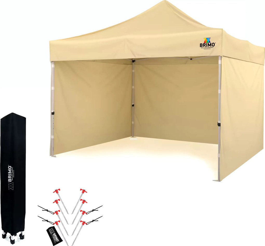 Szerelhető sátor 3x3m Ünnepségekre: Vízálló Védelem és Villámgyors Összecsukás - plusz 3 oldalfal - Bézs