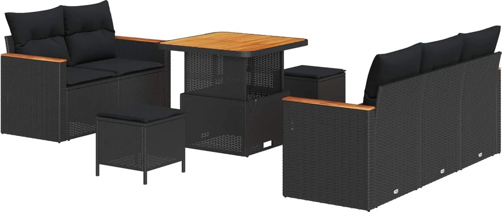 vidaXL Kerti Kanapé Szett 8 pcs Fekete polirattan