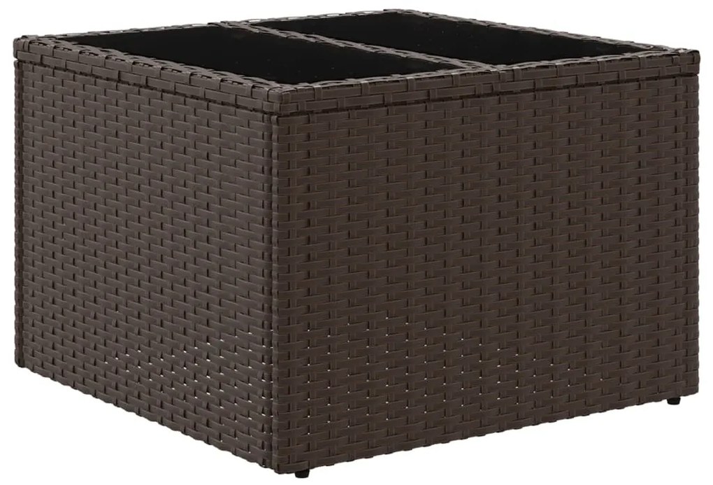 barna polyrattan üveglapos kerti asztal 55 x 55 x 37 cm