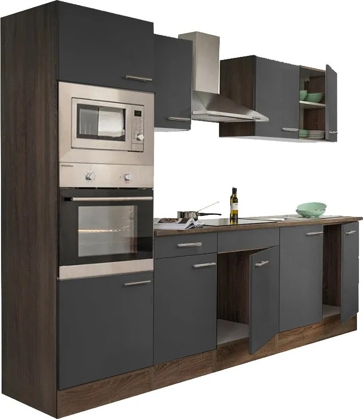 Yorki konyhabútor Yorki tölgy korpusszal, selyemfényű antracit fronttal 270 cm-es méretben