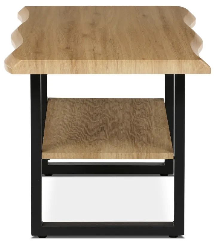 Măsuță de cafea 120x60x55 cm, blat MDF, decor stejar salbatic, metal, raft, picioare negre