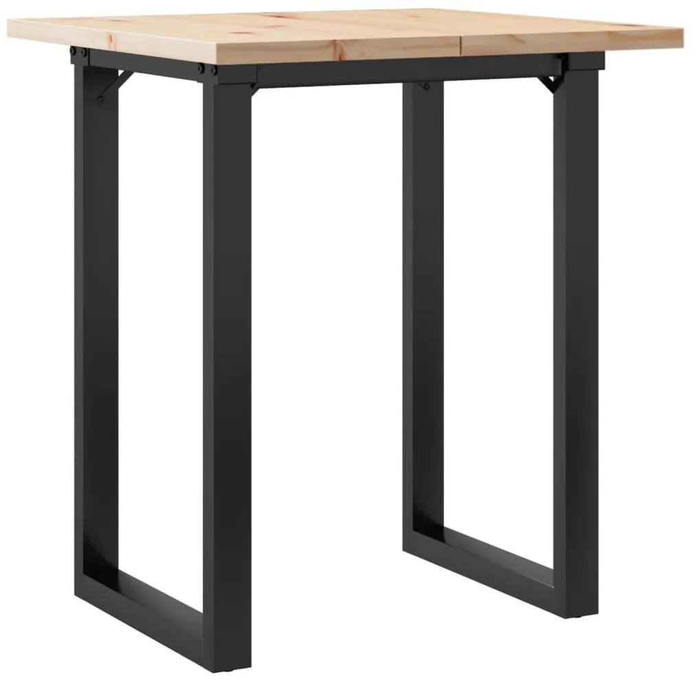 Tömör fenyőfa és acél étkezőasztal O-vázzal 60x60x75,5 cm