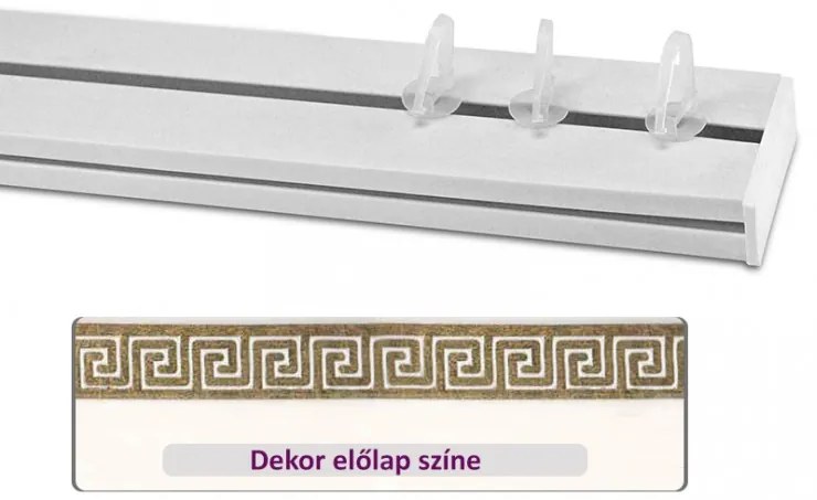 Fehér-arany görög mintás 45 mm-es előlapos egysoros műanyag mennyezeti sínes karnis 350 cm-es szett