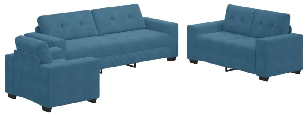 vidaXL Kanapé 3 pcs Kék Lábbal kevert anyag