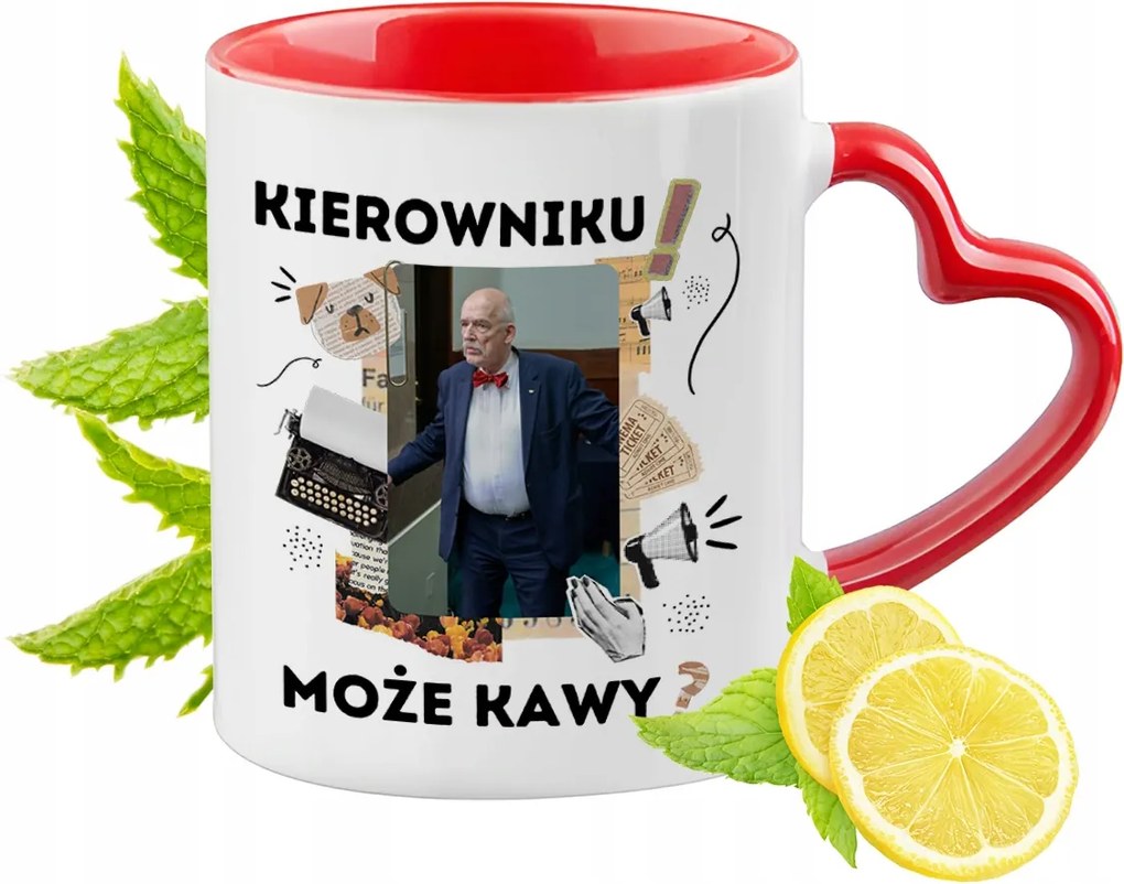 Janusz Corwin-Mikke Piros Bögre Szív Alakú Füllel Ajándék