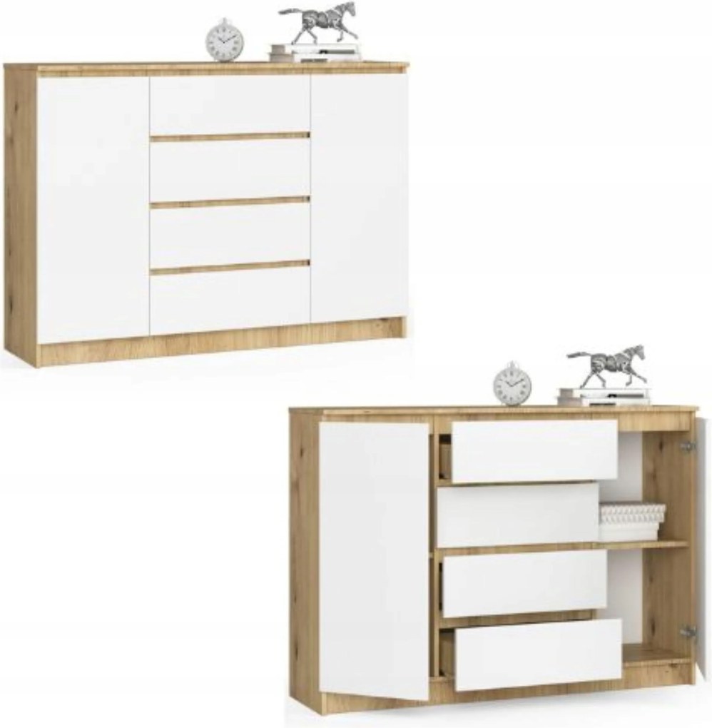Komód szekrény K140 2 ajtós 4 fiókos artisan-fehér Akd