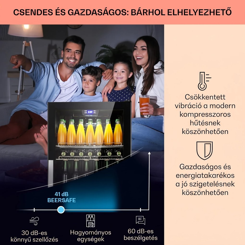 Klarstein Beersafe 7XL, hűtőszekrény, 242 liter, 5 polc, panoráma üvegajtó, rozsdamentes acél