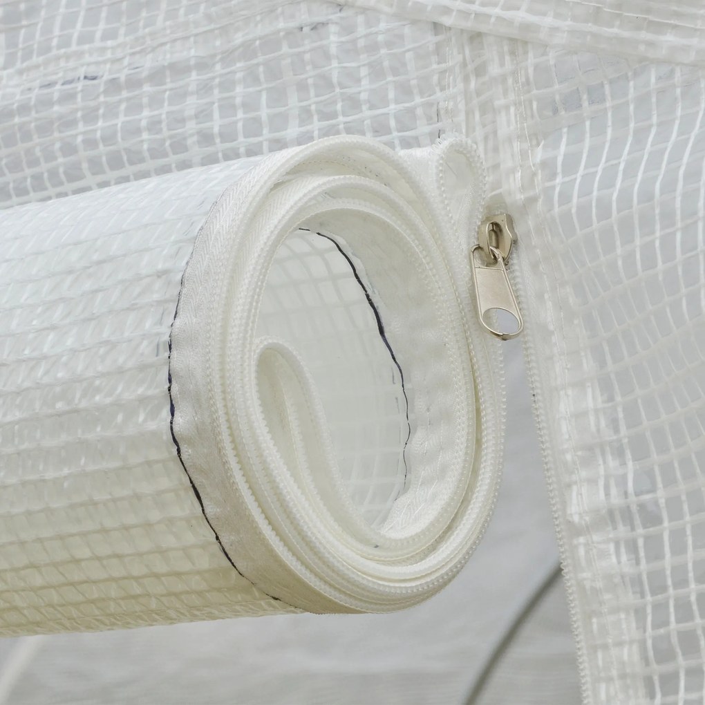 Outsunny Kert Tunneli Üvegház 3,5L x 3W x 2H m Ajtó+6 Feltekerhető Ablak Galvanizált Acél Magas Sűrűségű PE Borítás Fehér | Aosom