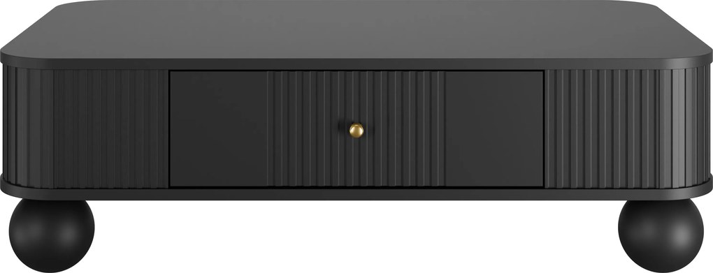 Vesper dohányzóasztal 103x60 cm fiókkal - fekete, arany fogantyúkkal, gömb lábakkal